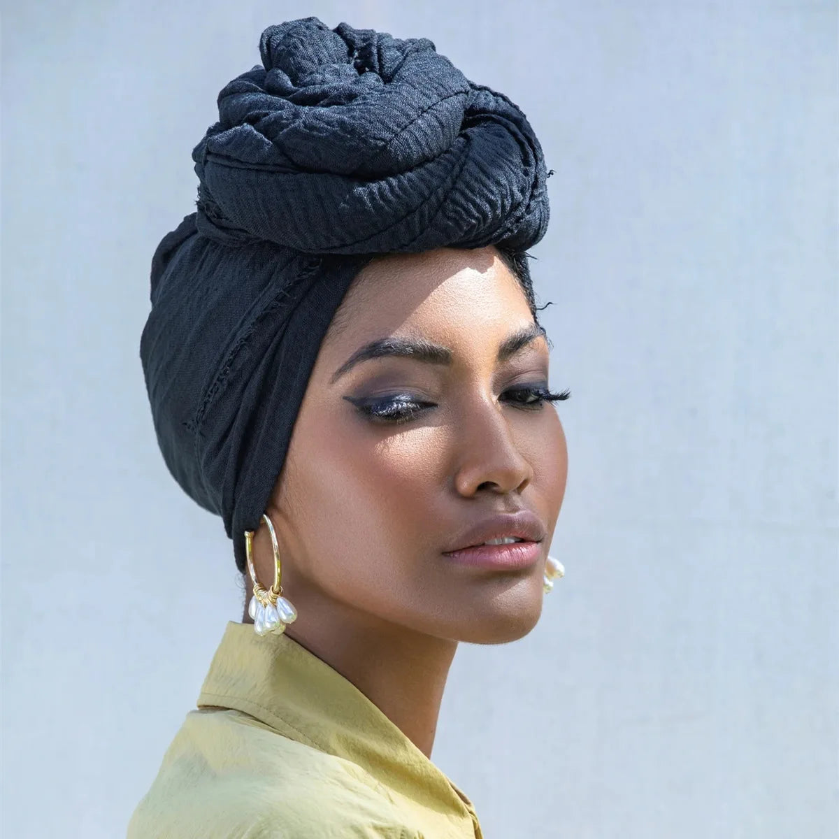 Ramadan Cotton Crinkle Headband Veil Scarves Women Solid Color Head Wraps Long Scarves Turban Headband Muslim Fashion Headscarf
