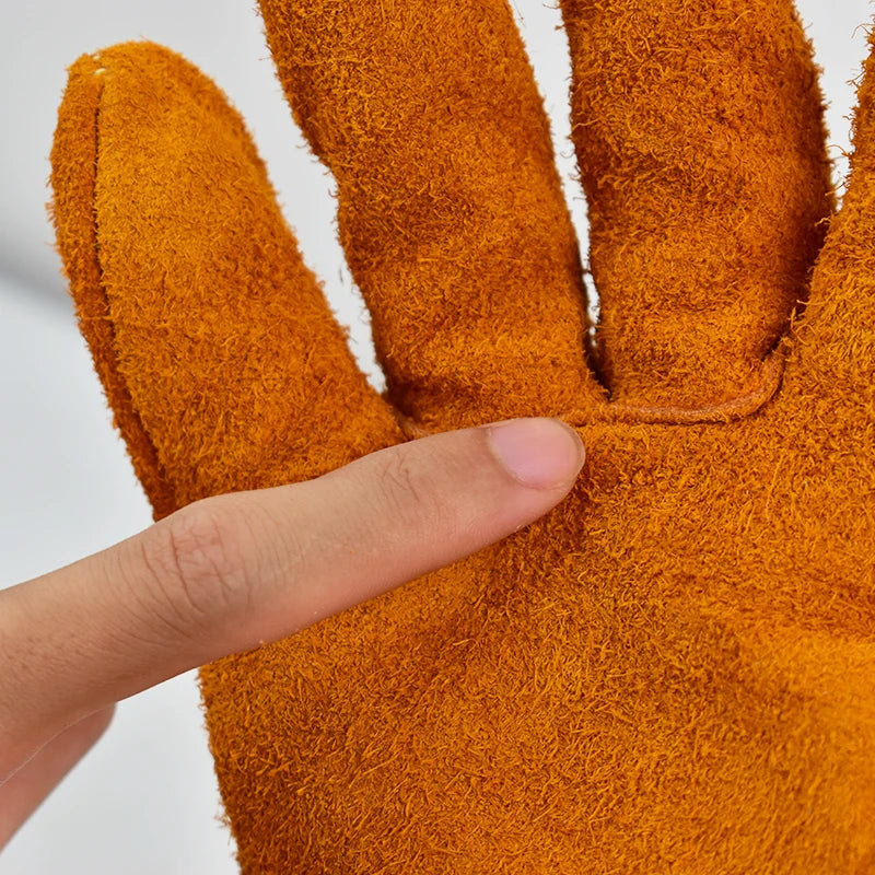 1 Pair Labor Protection Cowhide Gloves Double-layer Yellow Safety Welding Wear-resistant Gloves Personal Protective Equipment