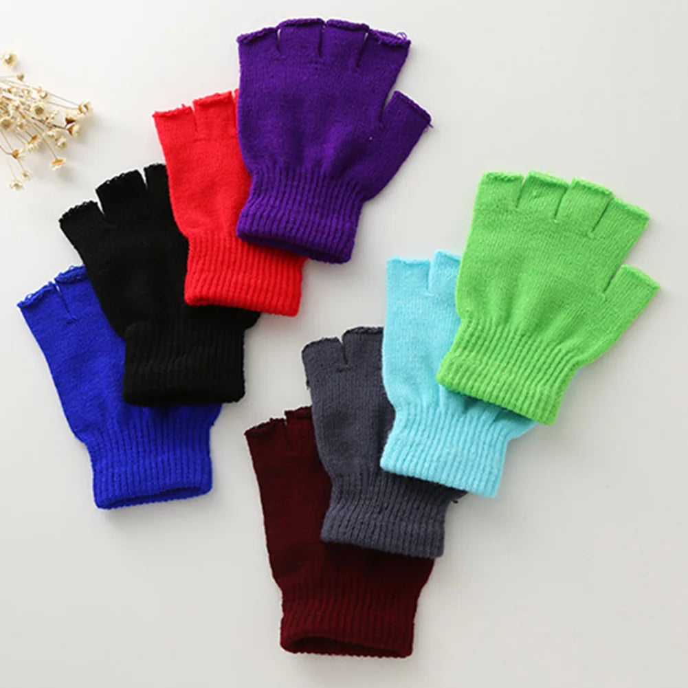 Schwarze fingerlose Halbfingerhandschuhe für Damen und Herren aus Wollstrick mit Handgelenk aus Baumwolle, einfarbig, warme Arbeitshandschuhe für den Winter