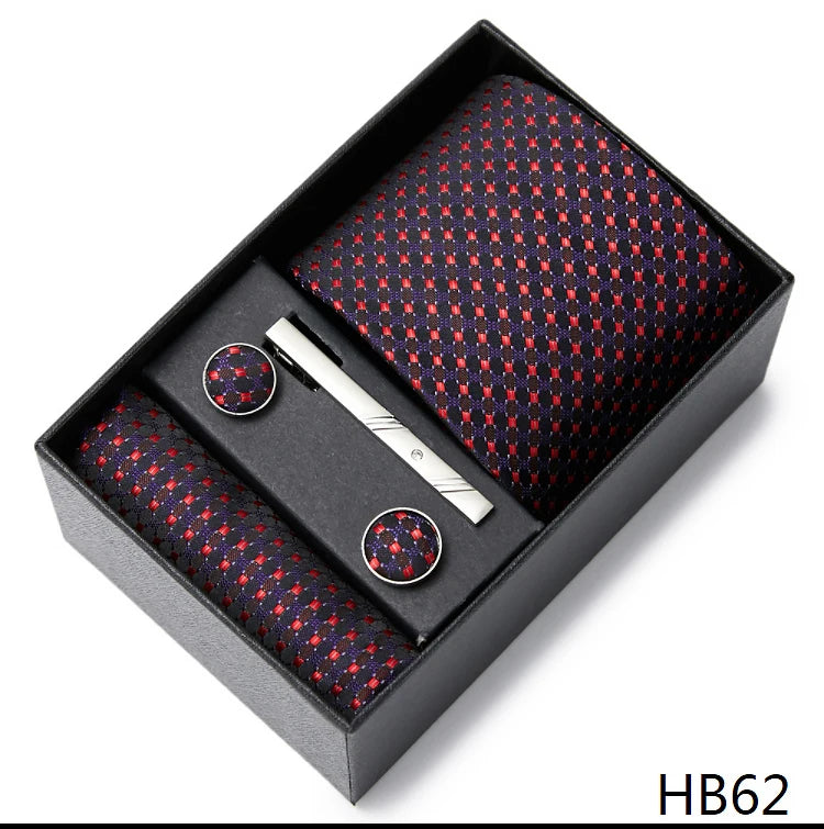 Gravatas For Men Luxury Tie Hanky Pocket Squares Cufflink Set Necktie Box Male Brown April Fool's Day