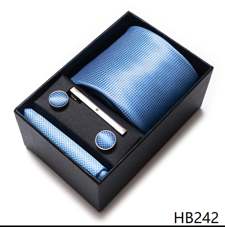 65 Colors Fashion Tie Handkerchief Set Tie Clip Necktie Box Man's Shirt Dark Red Accessories Men Wedding Holiday Gift