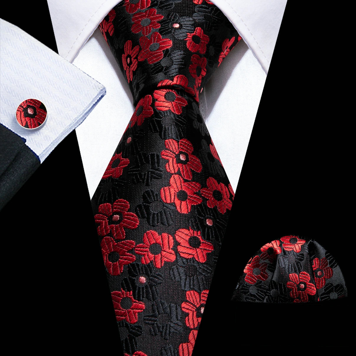 Cravate de mariage en soie rouge, tissée en jacquard, rayée, pour homme, ensemble cravate, mouchoir, boutons de manchette, Barry.Wang, créateur de mode FA-5028