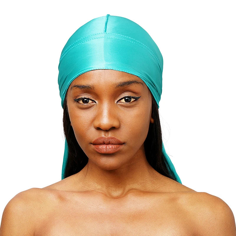 Unisex Silky Long Tail Durag Pirate Hat Turban Fashion Headwraps Cap Bandana Women Men Headwear Caps Hijab Hair Accessories 