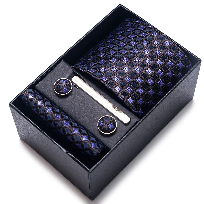 Cravate pour homme, tout nouveau style, cadeau de mariage, ensemble de pochettes, boîte à cravates, accessoires de costume noirs pour hommes