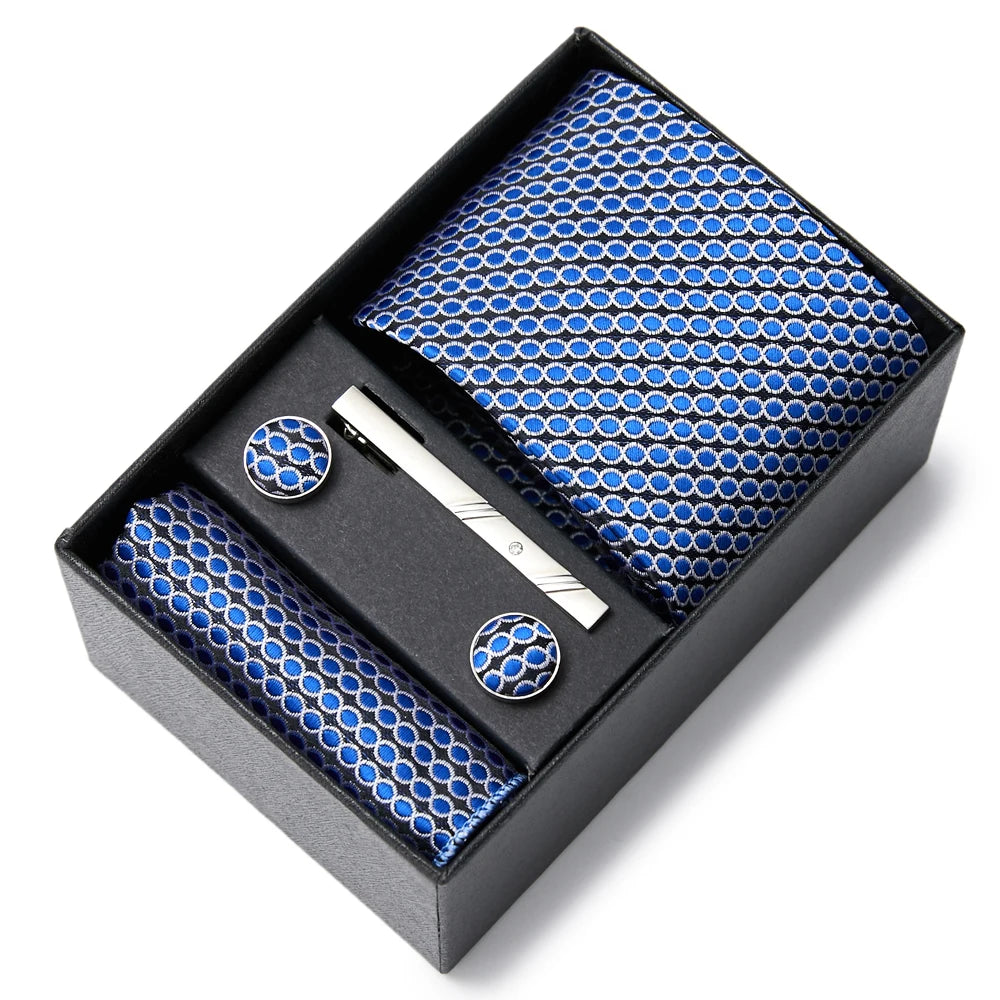 Gravatas For Men Luxury Tie Hanky Pocket Squares Cufflink Set Necktie Box Male Brown April Fool's Day
