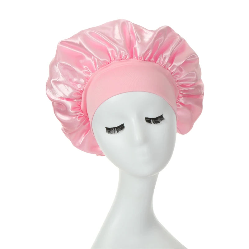 Lot de 2 bonnets en satin à larges bords en imitation soie pour femme, couvre-chefs à bande élastique