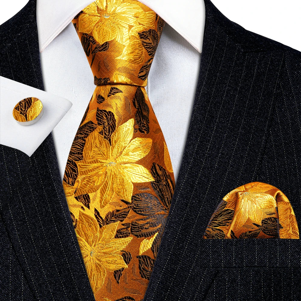 Ensemble élégant de cravates et boutons de manchette en soie à fleurs multiples pour homme, cravate jacquard à fleurs pour mariage, entreprise, fête, événement, Barry.Wang