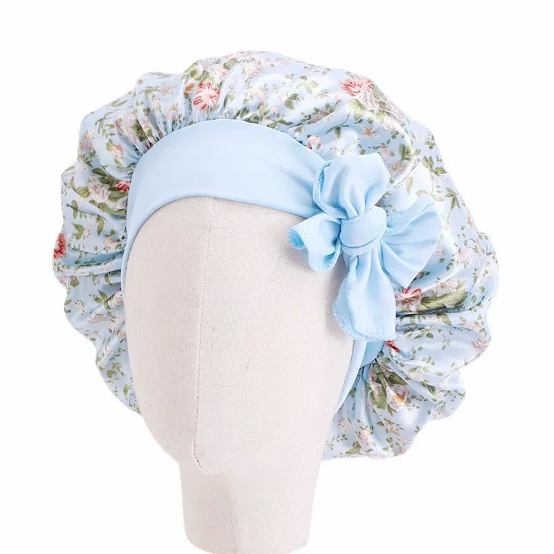 Bonnet de nuit pour enfants et filles, imprimé floral, bonnet de nuit en satin, turban, bonnet de nuit pour enfants, bonnet de soins capillaires, bonnet de nuit