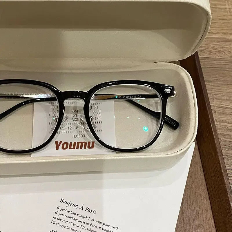 0 ~ -6.0 Myopia Glasses Blue Light Resistant Flat Glasses Oval Resin Lenses Men Computer Optical Eyeglasses Unisex