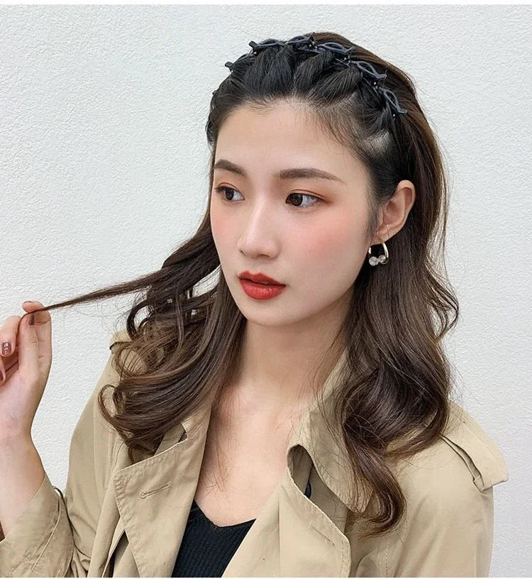 New Double Band Headbands for Women Hairstyle Fashion Non-Slip Hair Bands with Clips Bezel Hair Hoop Hair Headwear 머리띠