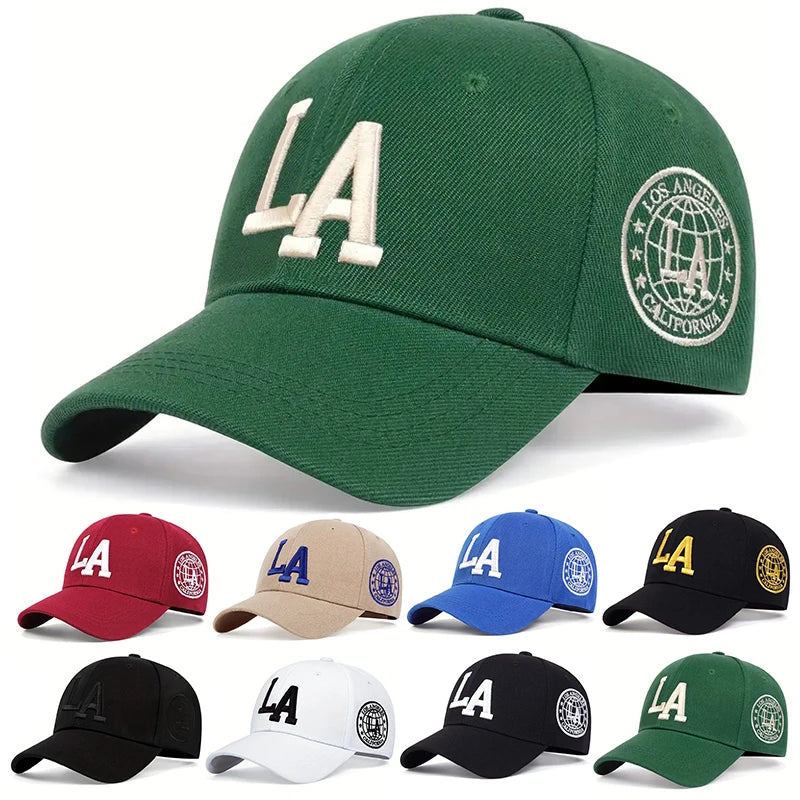 Casquette de baseball unisexe brodée avec lettres « La » pour le printemps et l'automne, chapeau décontracté réglable pour l'extérieur, chapeau de protection solaire