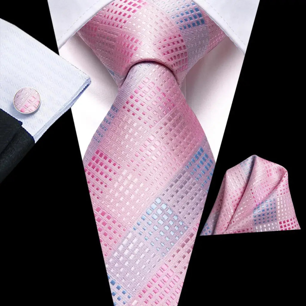 Barry.Wang Ensemble cravate et mouchoir en soie à carreaux pour homme, motif jacquard, idéal pour un mariage, un marié ou une équipe