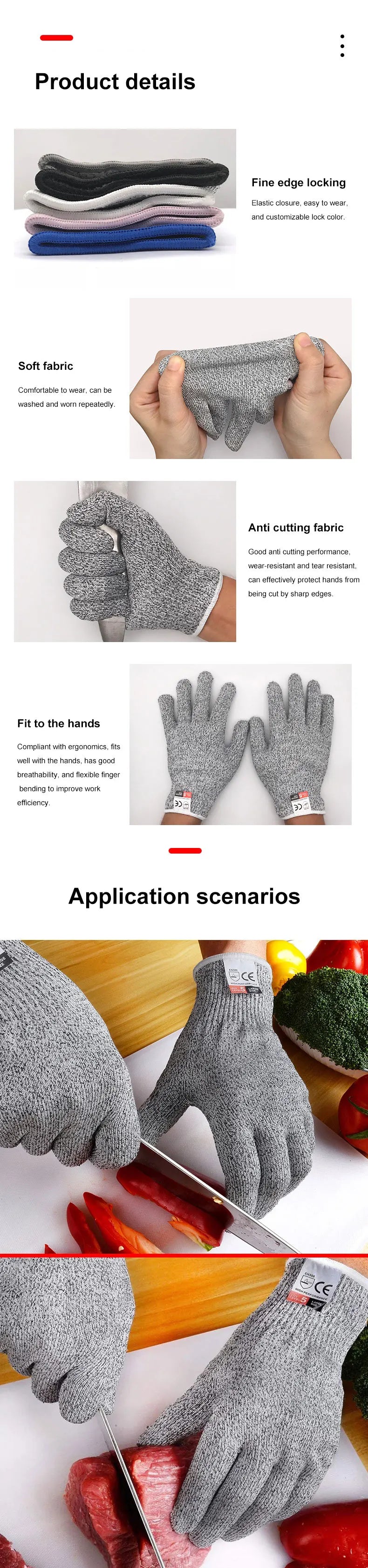Guantes de trabajo de seguridad anticortes, color gris y negro, nivel 5, protección para cortar vidrio.