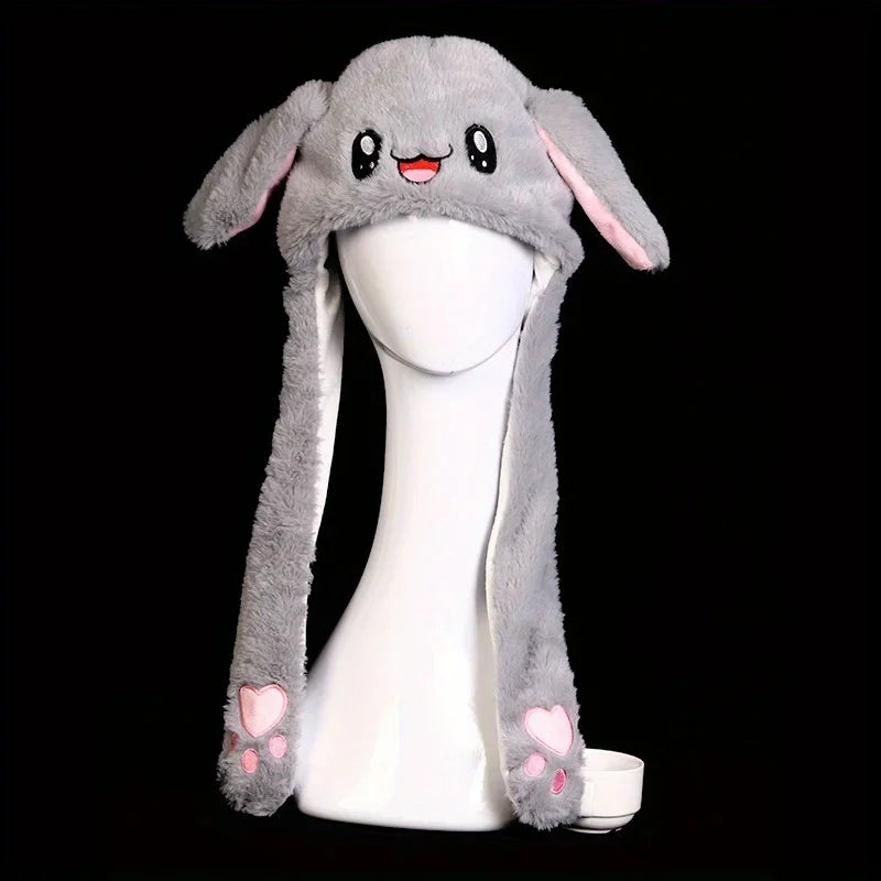Bonnet mignon pour femme avec oreilles de lapin et peluche, chaud et lumineux, idéal pour l'automne et l'hiver, idéal pour les voyages en plein air ou les activités en plein air.