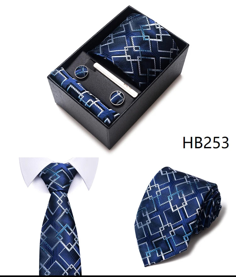 Cravate pour homme, tout nouveau style, cadeau de mariage, ensemble de pochettes, boîte à cravates, accessoires de costume noirs pour hommes