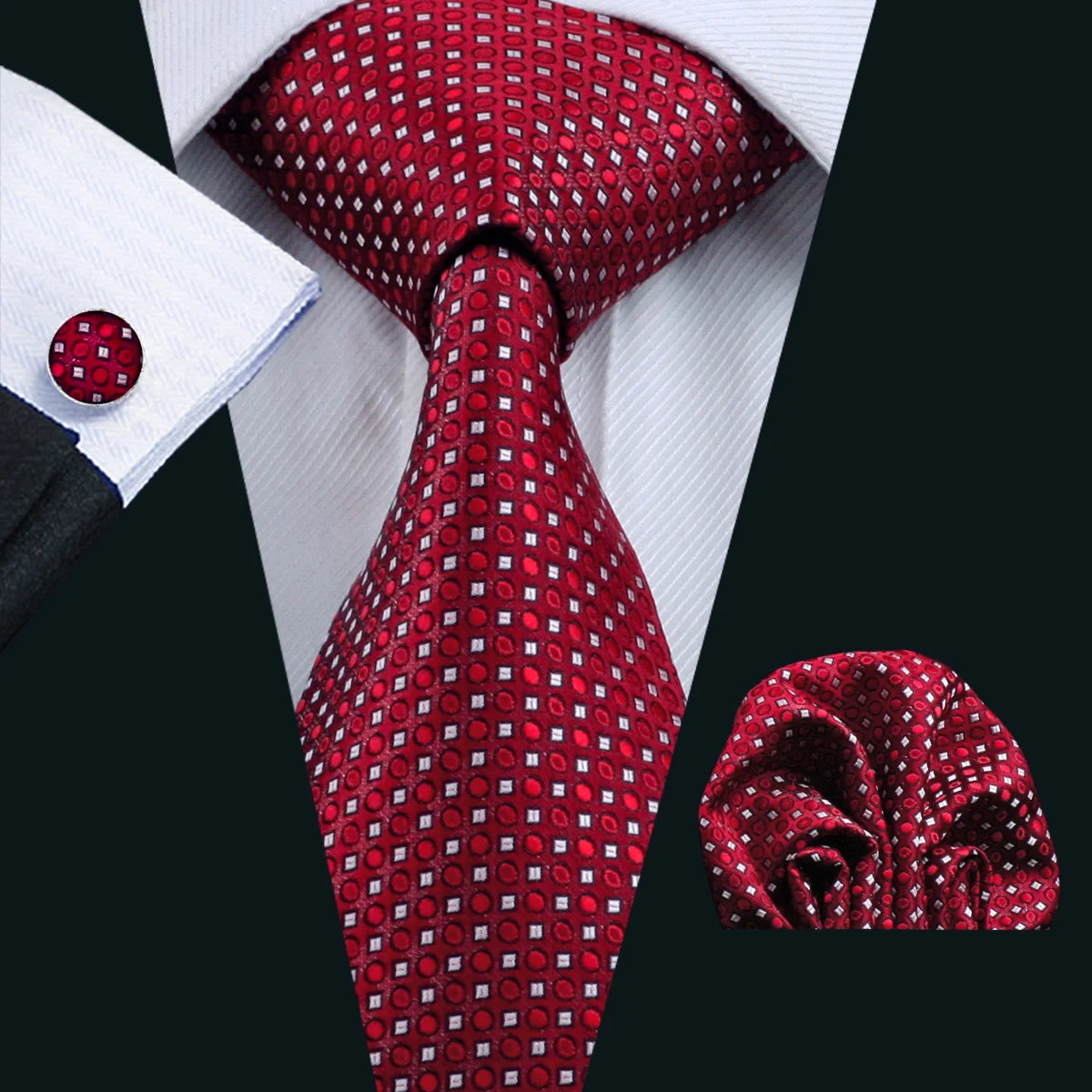 Cravate de mariage en soie rouge, tissée en jacquard, rayée, pour homme, ensemble cravate, mouchoir, boutons de manchette, Barry.Wang, créateur de mode FA-5028