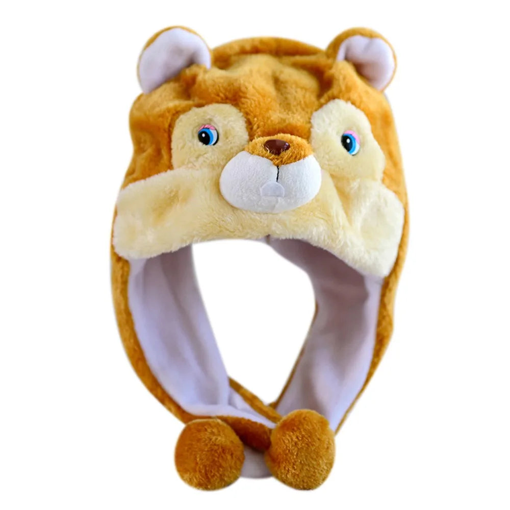 Ear Protection Cartoon Plush Moving Hat Animal Neck Warmer Movable Ears Airbag Cap Animal Earflap Hat Cosplay Party