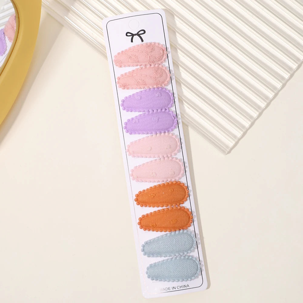Lot de 10 barrettes à cheveux en forme de goutte d'eau, 5,6 cm, avec broderie imprimée, pour filles mignonnes, épingles à cheveux, couvre-chefs, accessoires pour cheveux pour enfants
