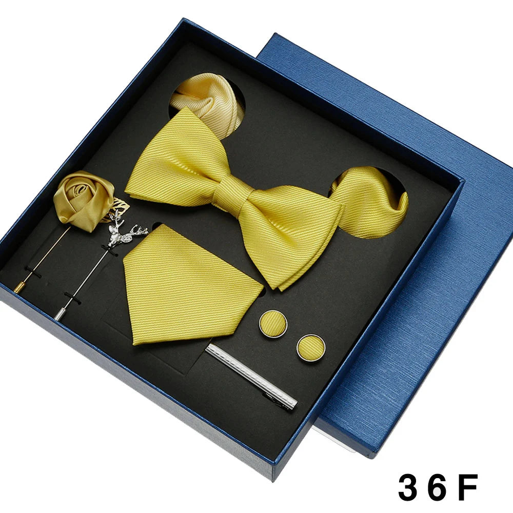 Coffret cadeau pour homme et femme, pochette, cravate, boutons de manchette, broche, couleur unie, pour mariage, affaires, vente en gros
