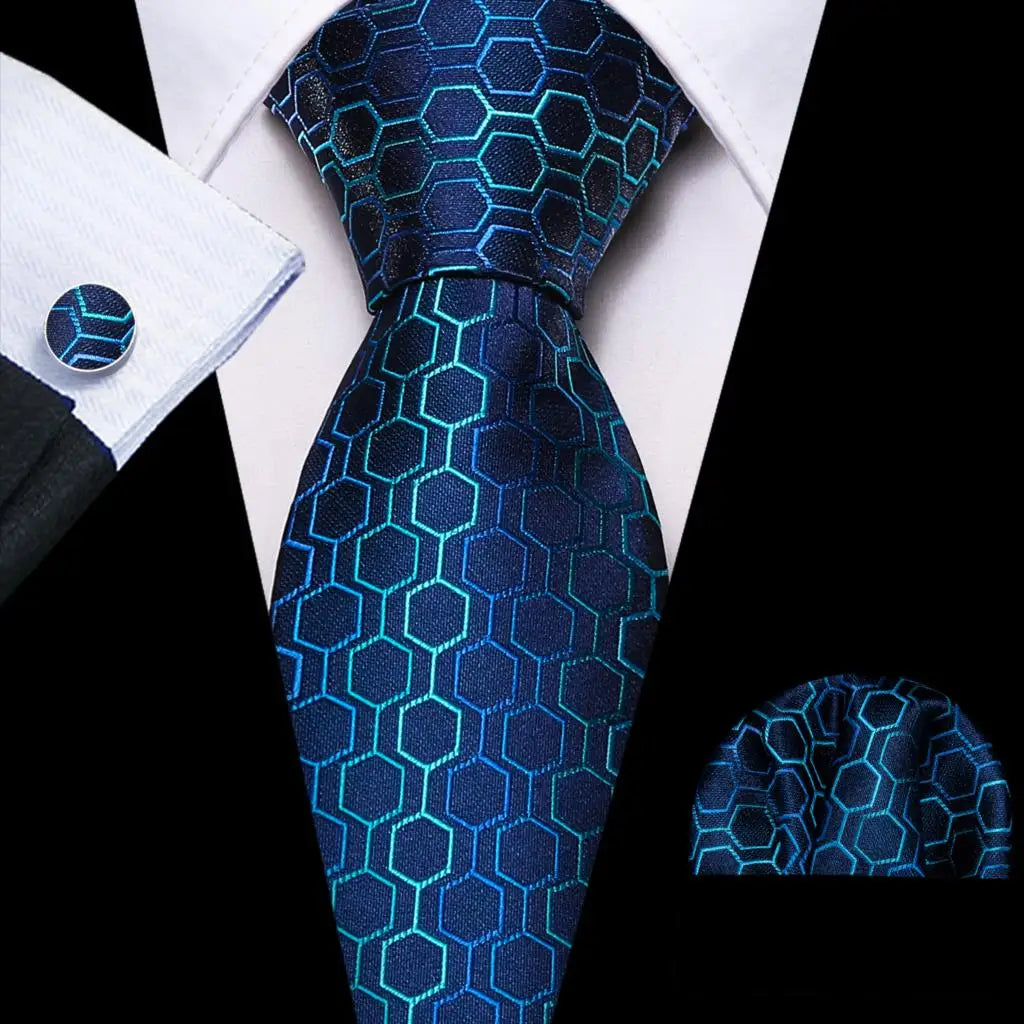 Barry.Wang Ensemble cravate et mouchoir en soie à carreaux pour homme, motif jacquard, idéal pour un mariage, un marié ou une équipe