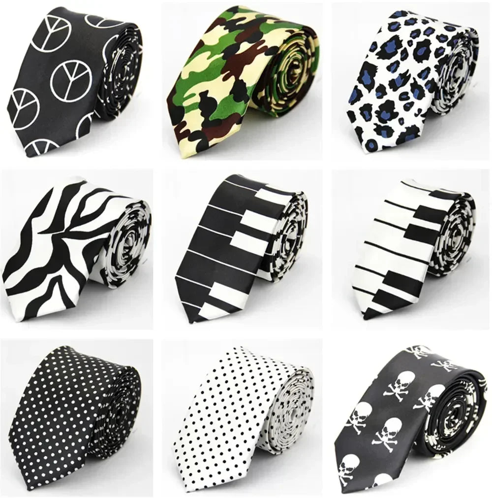 Narrow Ties for Men Women 5cm (2") Skinny Wedding Black Blue Red Pink White Purple Green Gray Piano Skull Slim Necktie