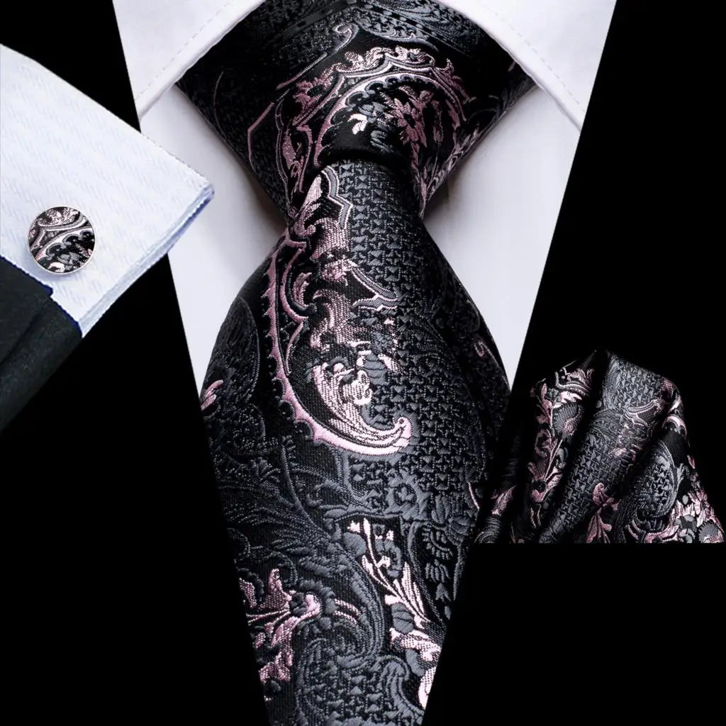 Hi-Tie Cravate de mariage en soie pour homme, motif cachemire, couleur unie, rose, corail, design tendance, qualité, mouchoir, bouton de manchette, fête d'affaires