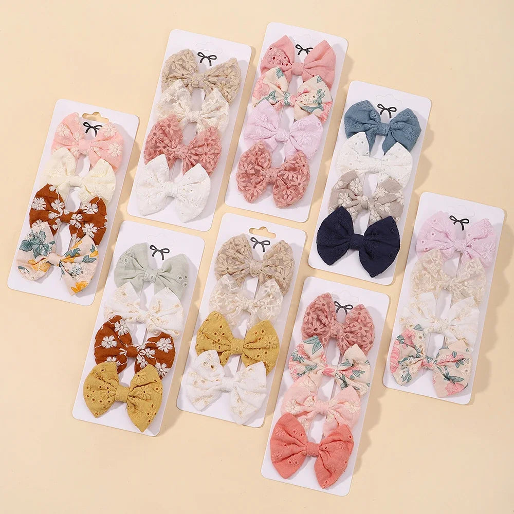 Lot de 4 jolies pinces à cheveux en coton avec nœud papillon, épingles à cheveux sûres, style pastoral, pour fille, accessoires pour cheveux de bébé, imprimés, cadeau