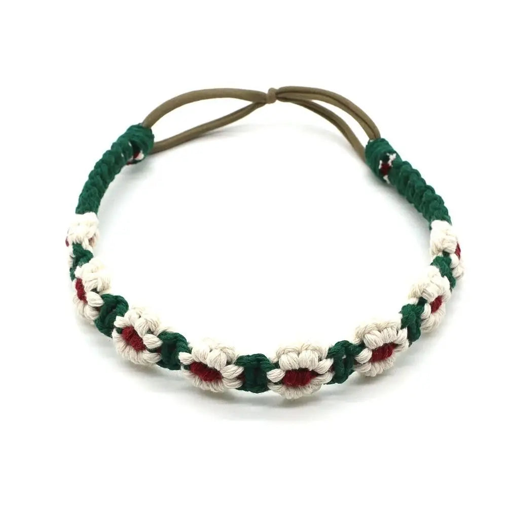 Braided Rope Headwrap Small Daisy Elastic Hair Band Turban Women Hair Scarf Crochet Bandana Macrame Hair Band Bohemian Headband
