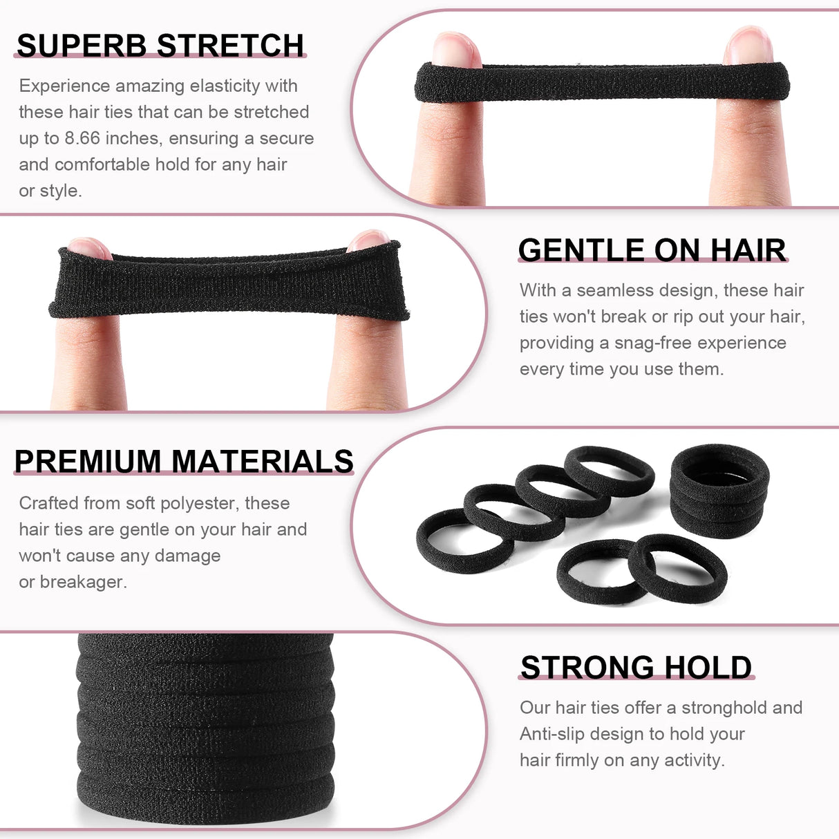 120 Pcs No Damage Hair Ties for Thick Hair, Large Soft Seamless Nylon Hair Elastics for Women, Ponytail Holders, Hair Accessorie