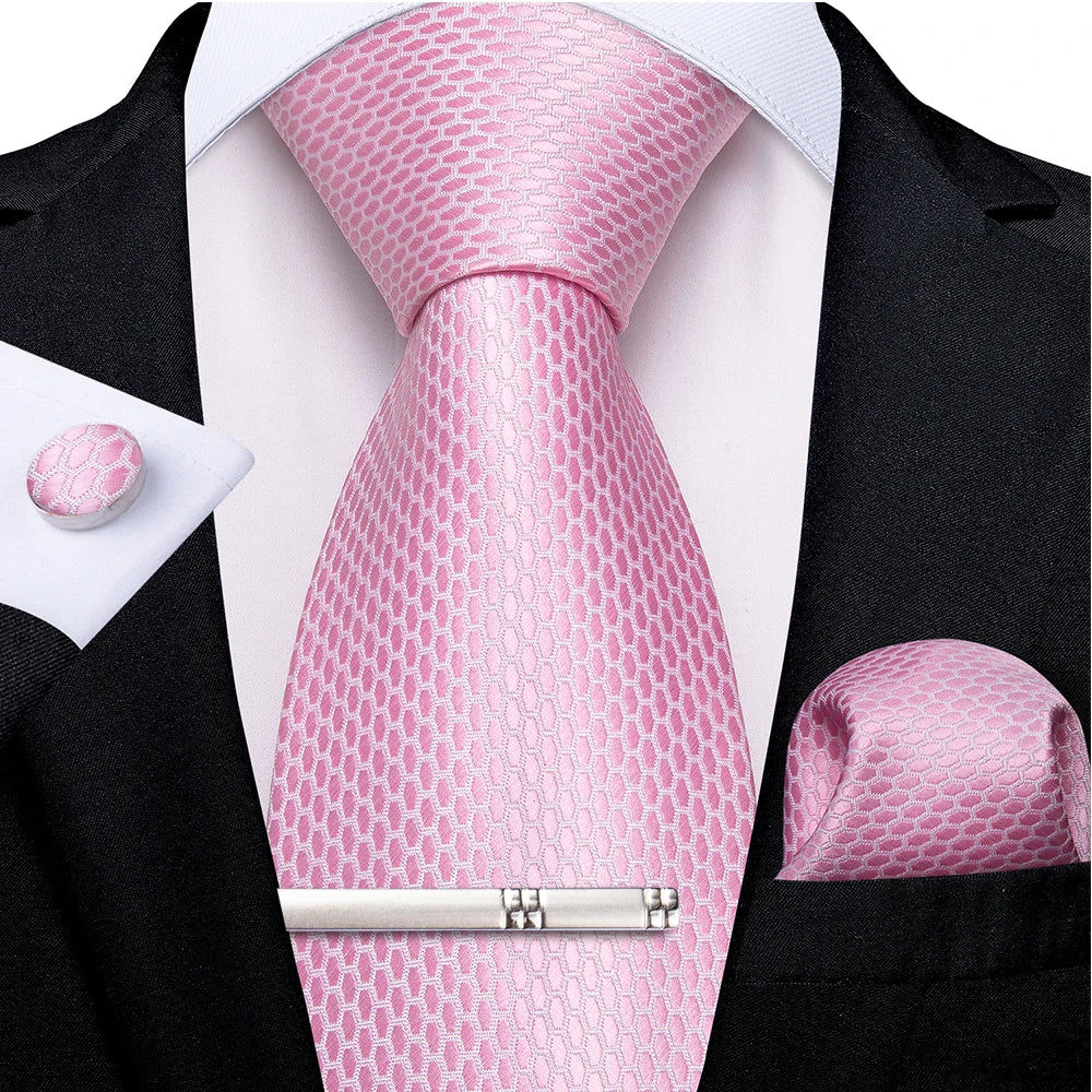 Ensemble cravate homme en soie à rayures roses, motif floral, motif cachemire uni, 8 cm, mouchoir, boutons de manchette, accessoires de mariage, de bal, cravate