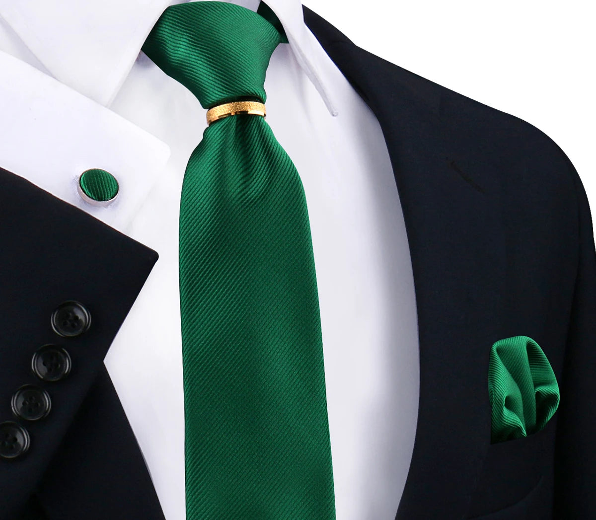 Ensemble de cravates en soie de luxe pour hommes, cravate, mouchoir, boutons de manchette avec anneau en métal doré, broche, costume, fête de mariage, accessoires pour hommes