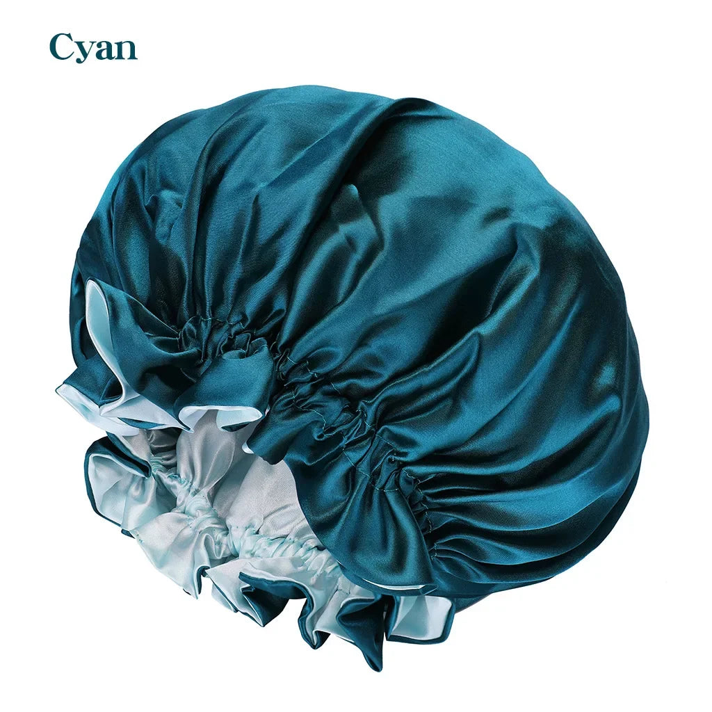 New Women's Satin Solid Sleeping Hat Night Sleep Hair Care Bonnet Nightcap Silky Shower Caps Comfortable Flower Band Unisex Cap