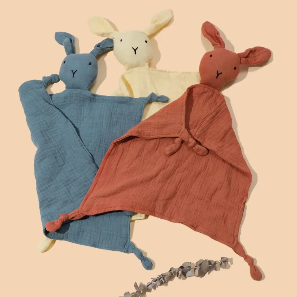 Serviette douce et apaisante pour bébé en pur coton, bavoir en forme de lapin mignon, serviette réconfortante pour bébé, serviette pour le visage de bébé en forme de lapin, mouchoir, jouet pour bébé et fille