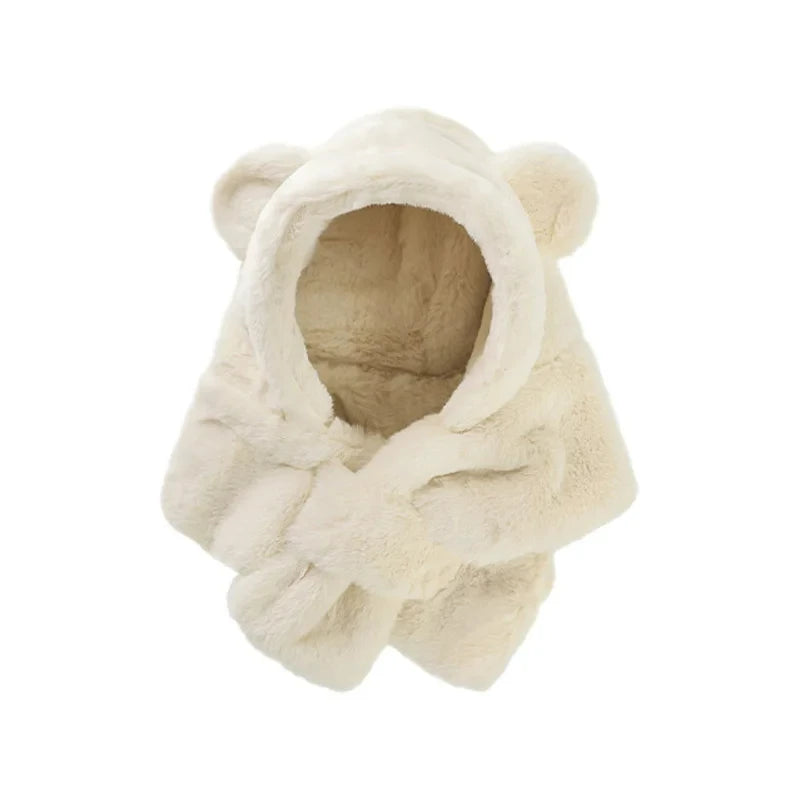 Bonnet d'hiver pour bébé, écharpe, une pièce, fausse fourrure, chapeau pour enfants, dessin animé, ours, chaud, cou, oreilles, bonnet coupe-vent pour garçons et filles, articles pour bébés
