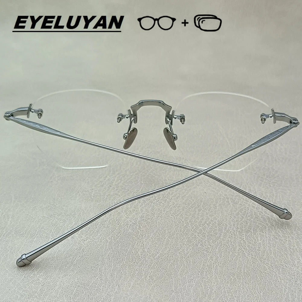 EYELUYAN Prescription Glasses 1.61 MR-8 Anti Radiation Aspheric Lens Myopia Optical Rimless Eyeglasses Pure Titanium Frame