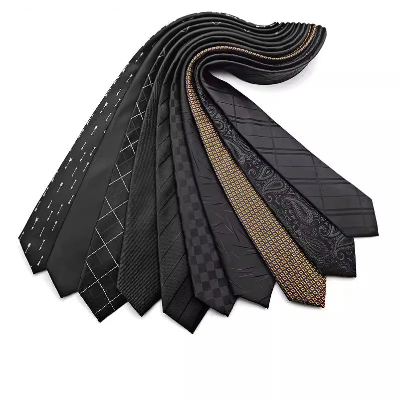 Cravate de luxe fine et étroite pour homme, 6 cm, noire, unie, à pois, rayée, en jacquard, idéale pour les soirées d'affaires
