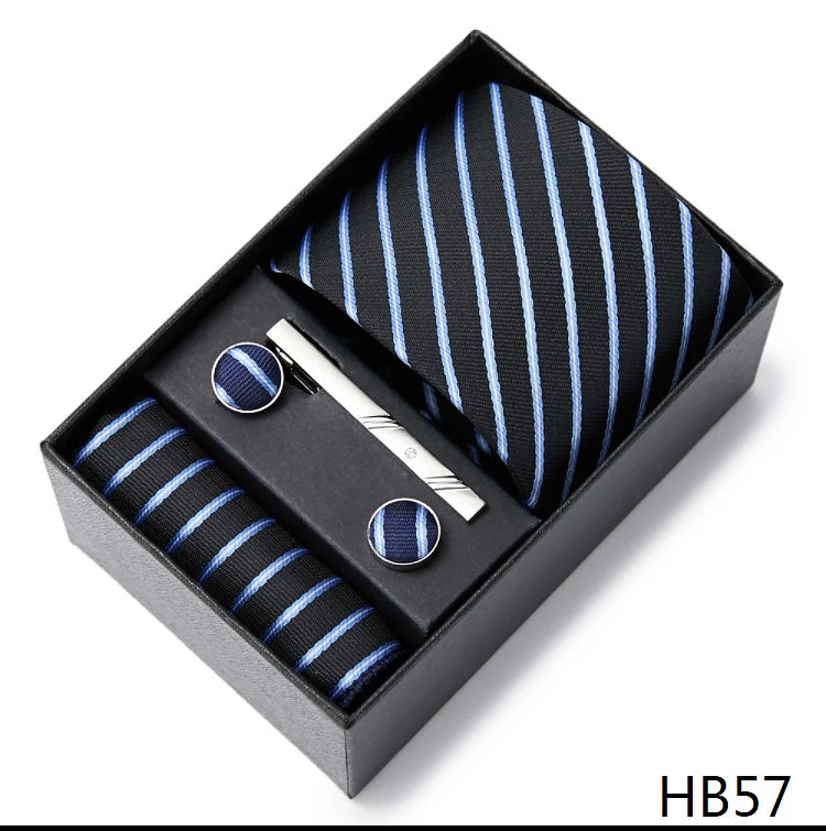 Gravatas For Men Luxury Tie Hanky Pocket Squares Cufflink Set Necktie Box Male Brown April Fool's Day