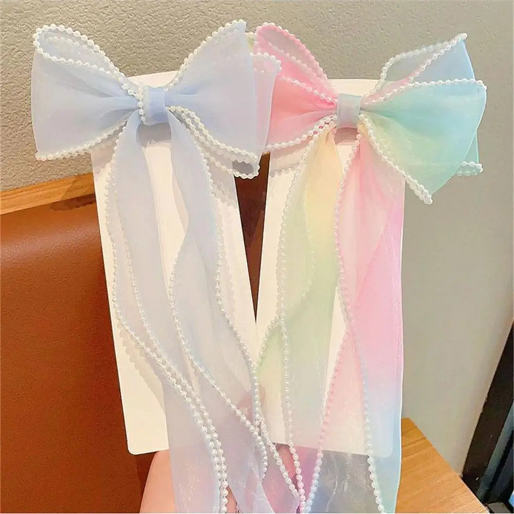 Pearl Big Bows Ribbons Children's Hair Accessories Braided Hairpins Headdresses Summer Girls Princess Hairpins Kids Headwear