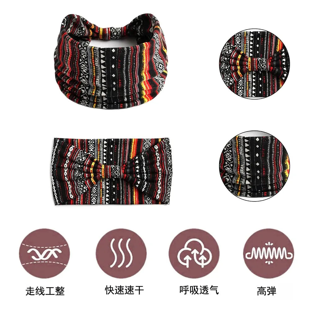 Fashion Boho Ethnic Style Headbands Vintage Knot Elastic Turban Headwrap For Women Girls Hair Band Soft Bandana Hair Accessories