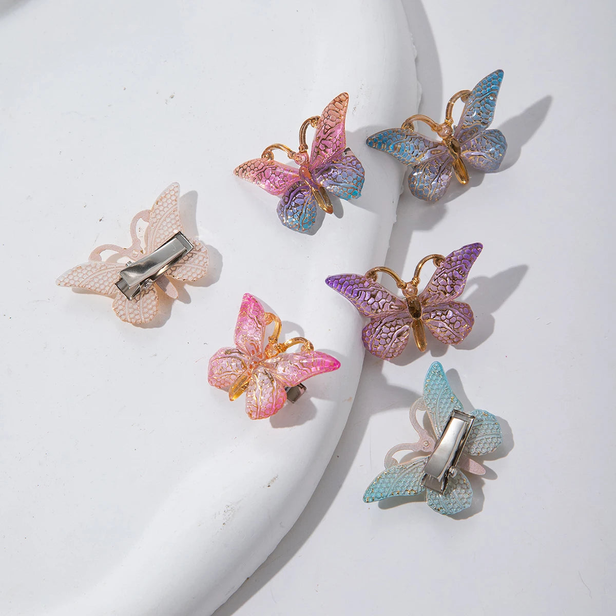 5PCS Sweet Macarons Gradient Color Cute Butterfly Kids Hairpins Children Headwear Princess Barrette Girls Hair Accessories