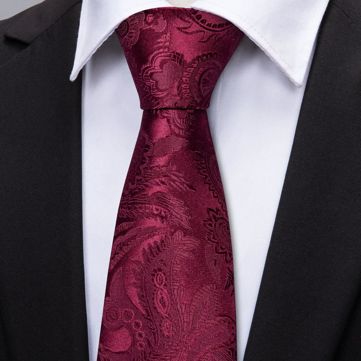 Barry.Wang Ensemble cravate et boutons de manchette en soie pour homme, motif jacquard, rouge, bordeaux, rose, pour mariage, affaires, fête
