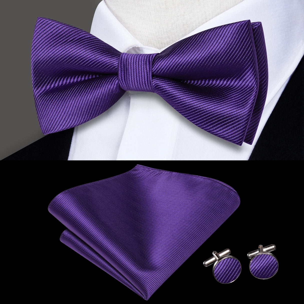 Hi-Tie Marque Soie Pré-noué Homme Nœud Papillon Mouchoir Boutons de Manchette Ensemble Nœud Papillon pour Homme Jacquard Solide Cachemire Floral Mariage Cadeau d'Affaires