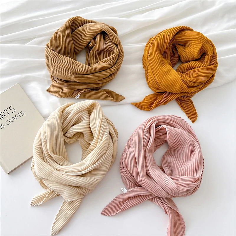 Foulard plissé froissé pour femme, hijab, châle froissé, foulard en satin, carré, fin, pour cheveux, 90 cm