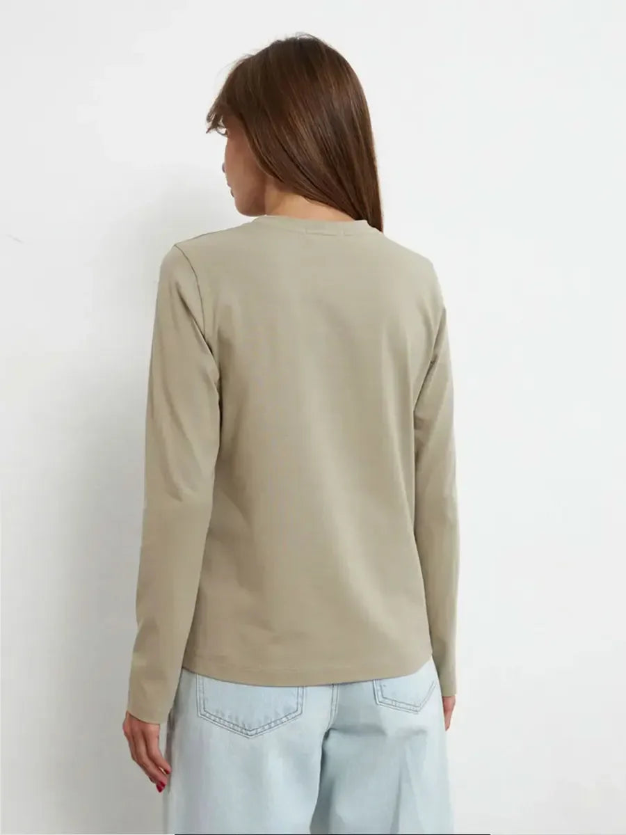 Camiseta Bornladies para mujer, 100 % algodón, básica, lisa, de manga larga, holgada, de gran tamaño, para primavera y otoño