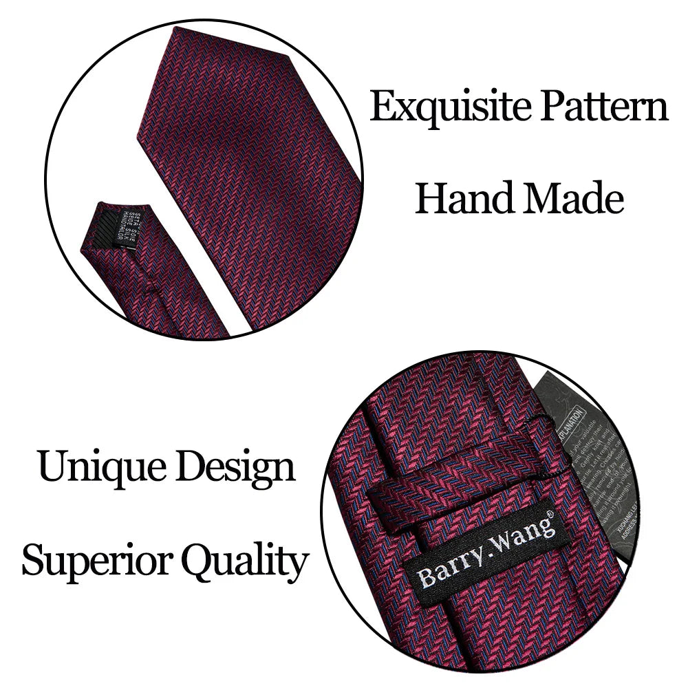 Cravate de mariage en soie rouge, tissée en jacquard, rayée, pour homme, ensemble cravate, mouchoir, boutons de manchette, Barry.Wang, créateur de mode FA-5028