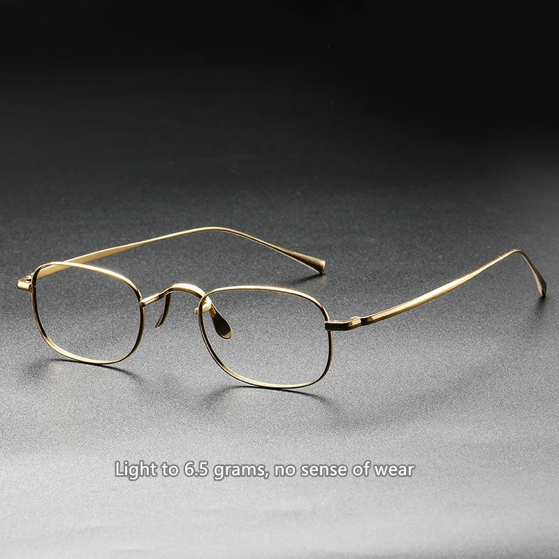 Vintage Small Square Oval 6.5g Ultra-Light Pure Titanium frame ,KJ45|Thin Frame of Golden Wire|For Men and Women