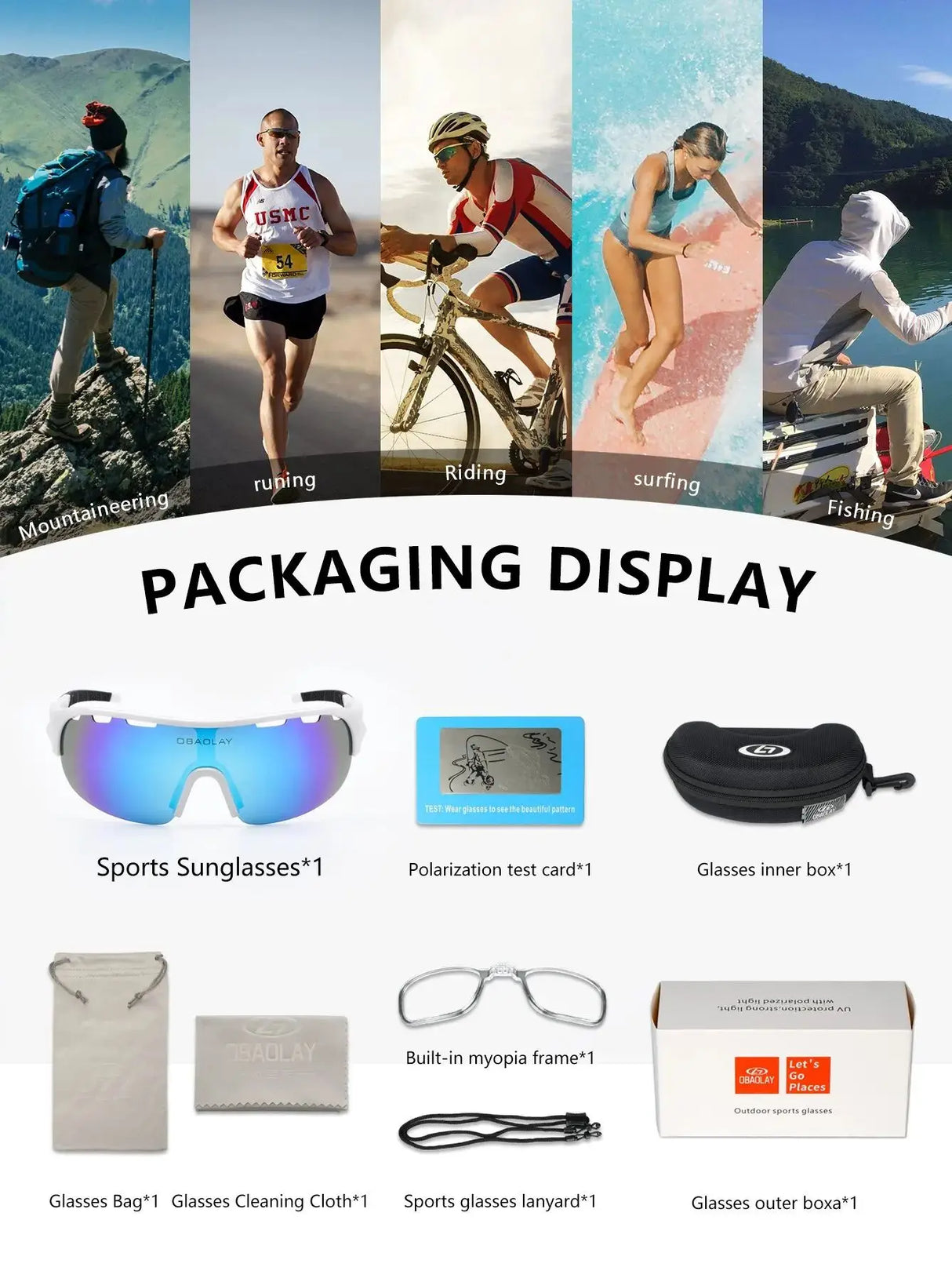 1 Set Cycling Sports Glasses Polarized Lenses Fishing Golf Mountaineering Running Goggles
