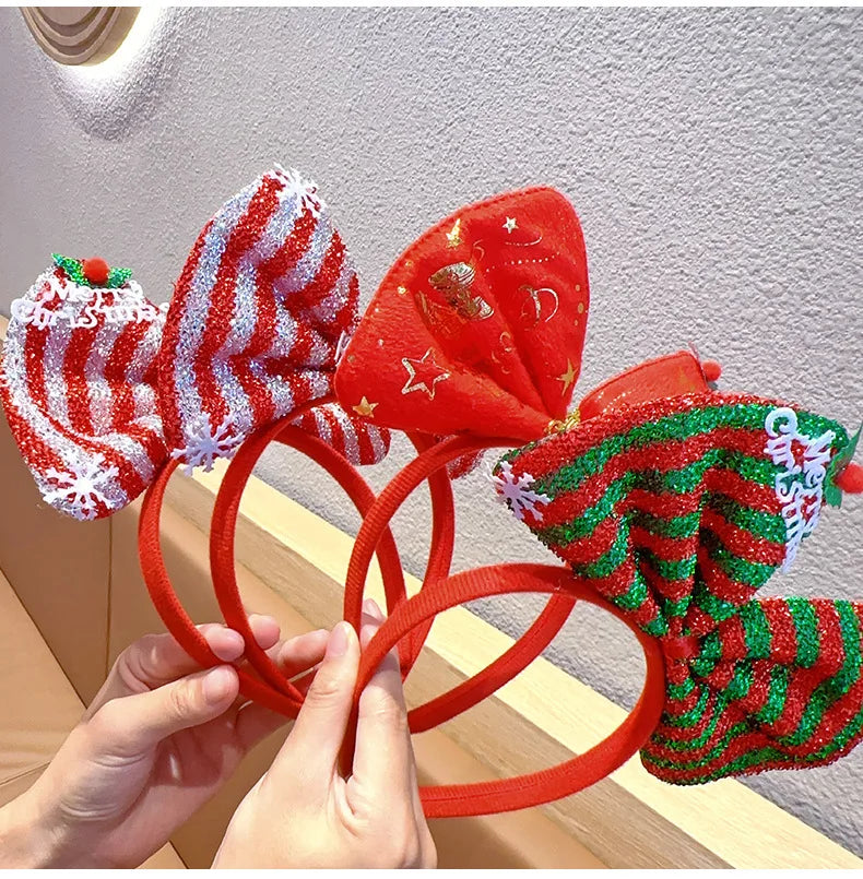 Navidad Bows Elastic Headbands for Adult Children's Hair Accessories Happy Christmas New Year Party Merry Xmas Headdress Supply