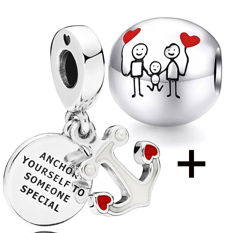 Buipoey 2pcs/lot Christmas Red Cane Gingerbread Man Charm Snowman Santa Beaded Sock Pendant DIY Beacelets jewelry Accessory Gift