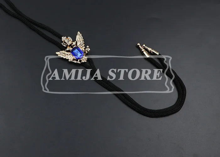 Vintage Bolo Tie Shirt Chain Cowboy Jazz Alloy Men Women Leather Rope Long Necklace Imitation Obsidian Sweater Chain Men Accesso